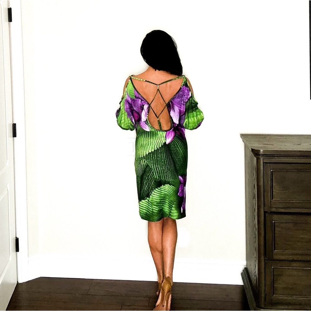 Vintage Runway & Magazine Roberto Cavalli Purple & Green Floral Dress XL - Picture 10 of 10